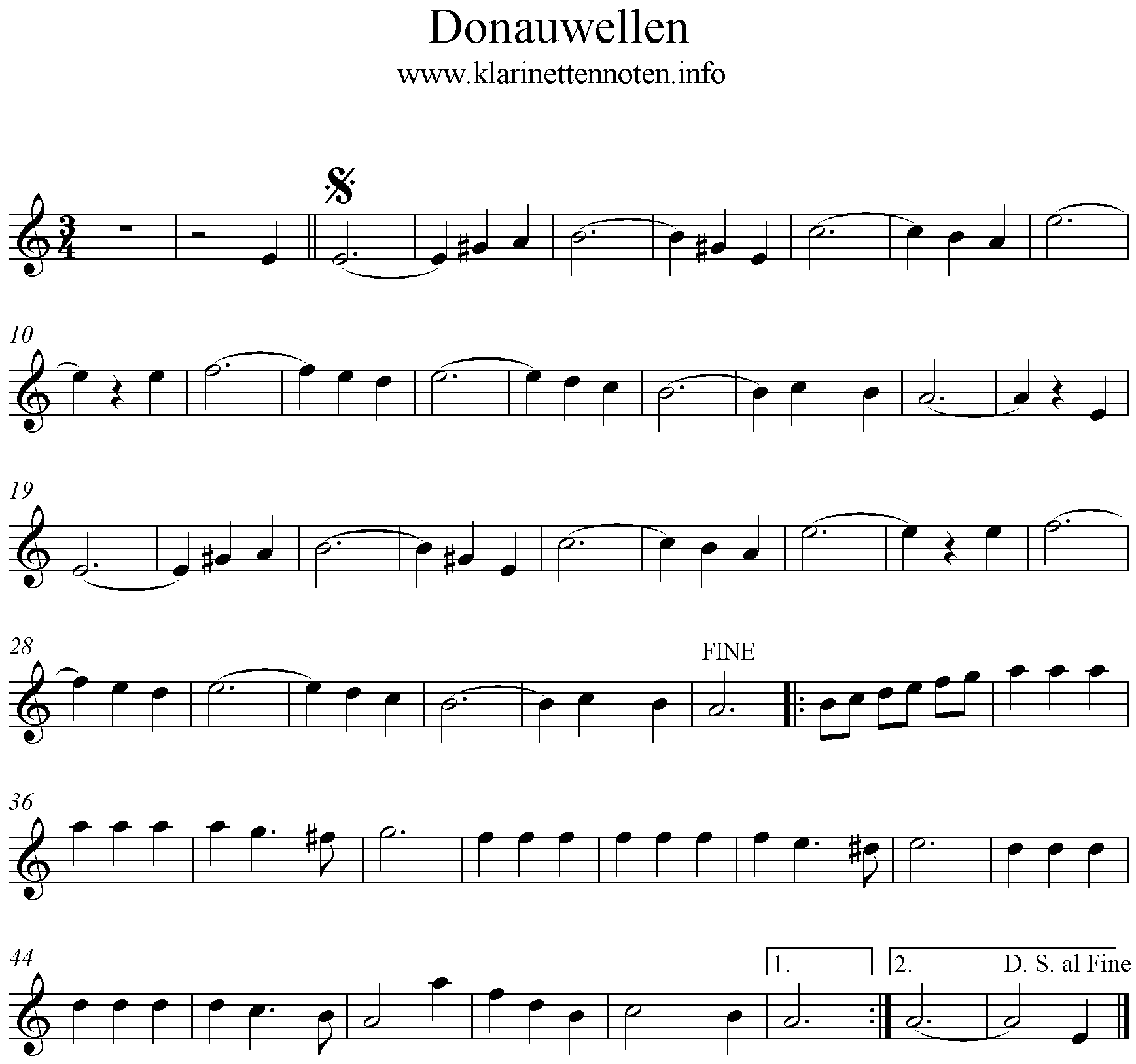 Donauwellen Walzer Noten Clarinet, Klarinette freesheetmusic